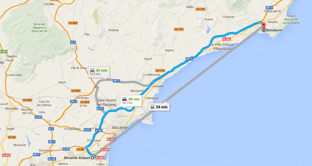 How to get to Benidorm from Alicante Airport.