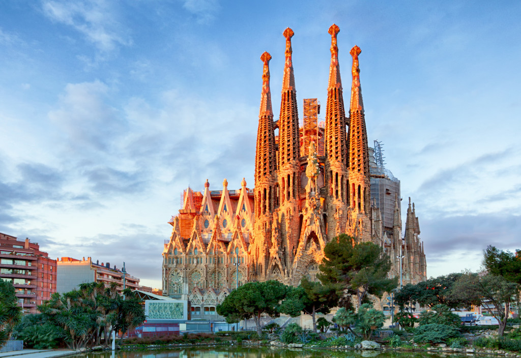 BARCELONA, SPAIN - FEBRUARY 10: La Sagrada Familia - the impressive cathedral designed by Gaudi, which is being build since 19 March 1882 and is not finished yet February 10, 2016 in Barcelona, Spain.