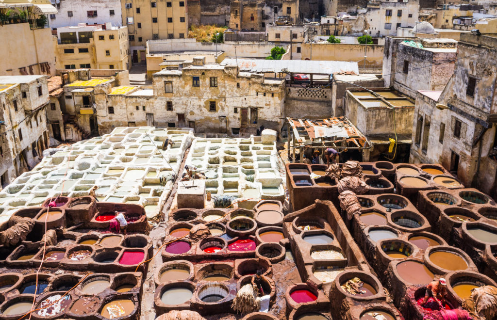 Fez, Marocco, tannery leather souk.