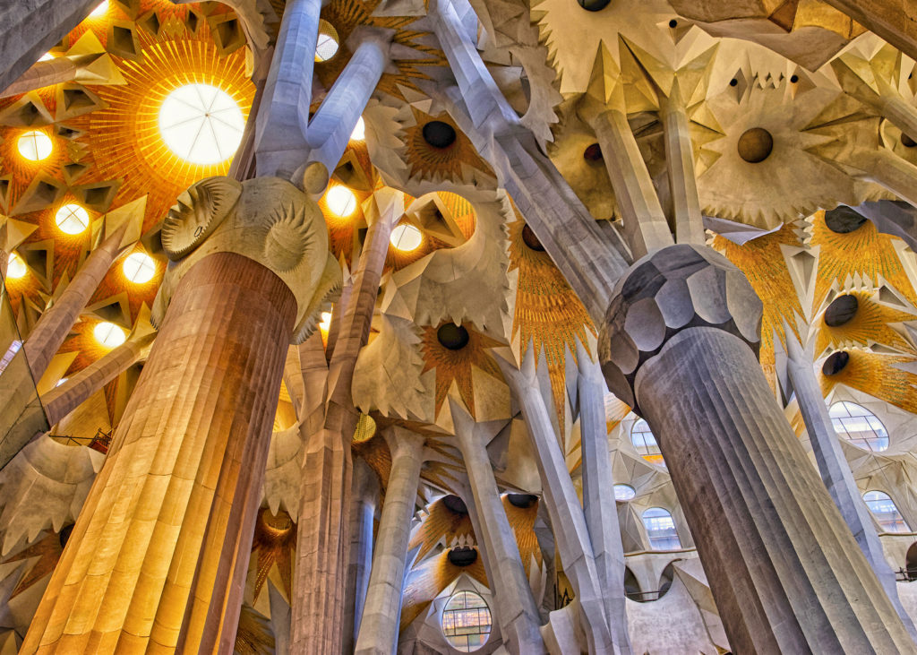 Ceilings of the Sagrada Familia Cathedral in Barcelona