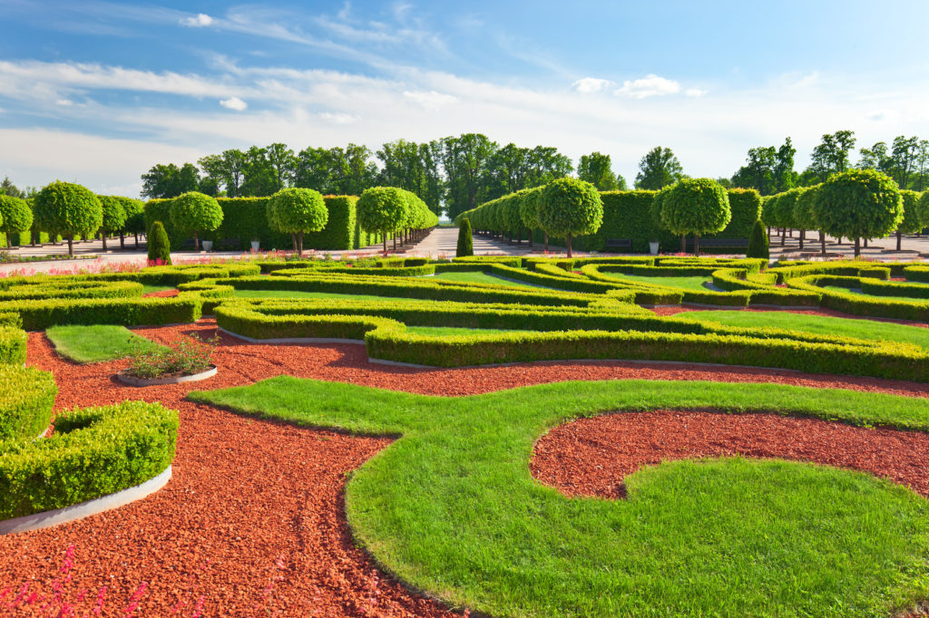 Traditional french garden. Rundale palace was built in 1740 , Latvia