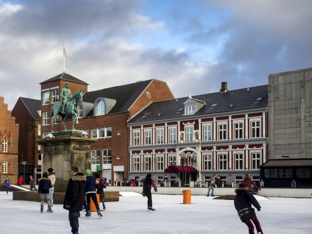 Main square with public ice rink, Esbjerg, Denmark