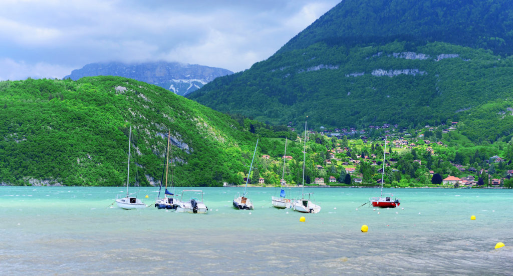 Small boats on the lake of Annecy
