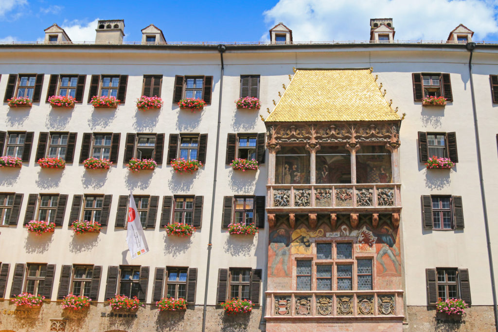 The iconic Golden Roof (Goldenes Dachl) on Maria Theresien street in Innsbruck, Austria