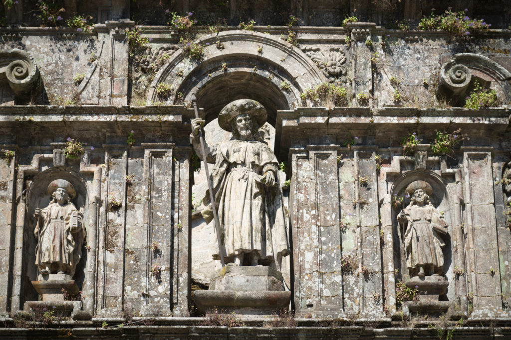 Decorative piece of wall above the entrance to the Cathedral of St. James in Santiago de Compostela in Spain