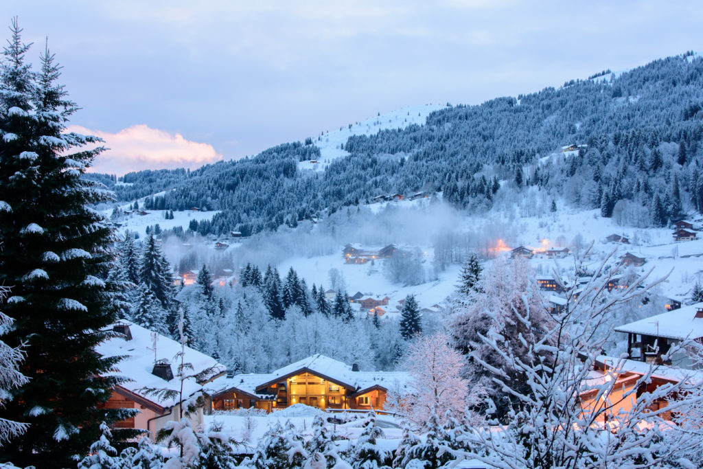 Winter evening in french alp valley