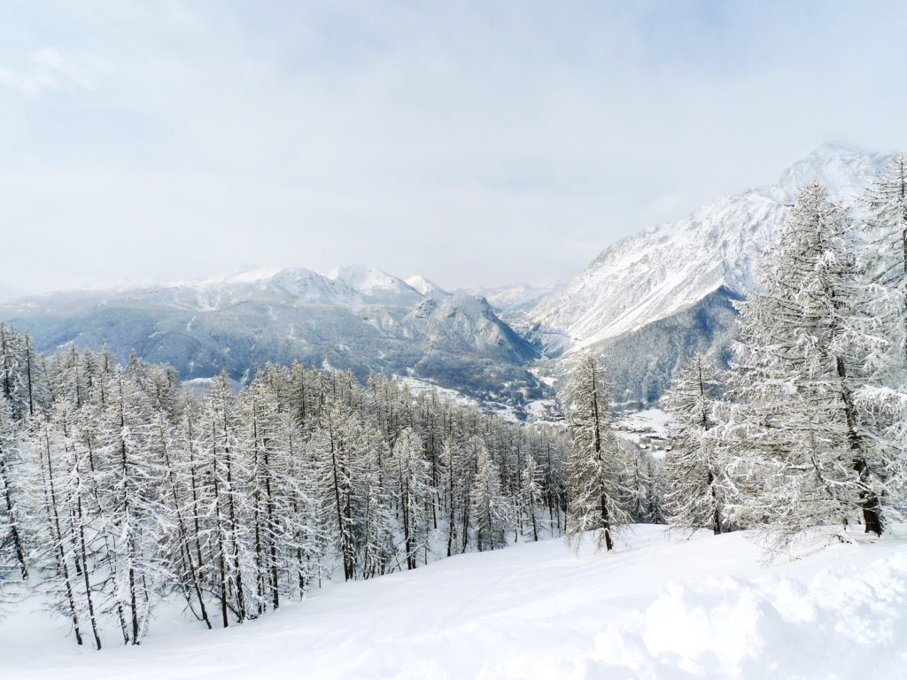 snow mountain slope in skiing region Via Lattea (Milky Way), Sestriere, Italy