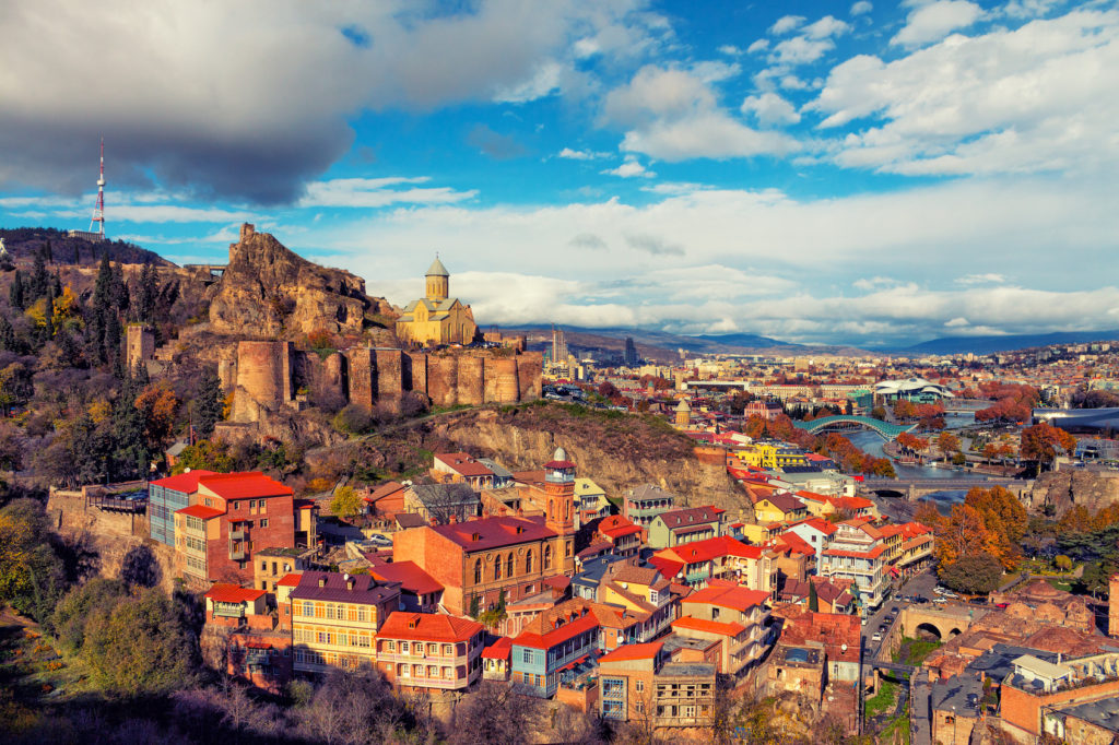Beautiful panoramic view of Tbilisi at sunset, Georgia country