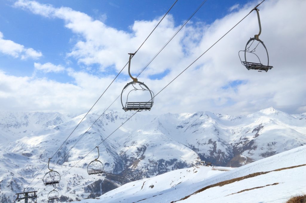 Ski lift in Galibier-Thabor skiing resort in France.