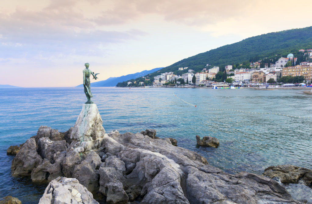 View from the Promenade of Opatija in Istria at evening,Croatia