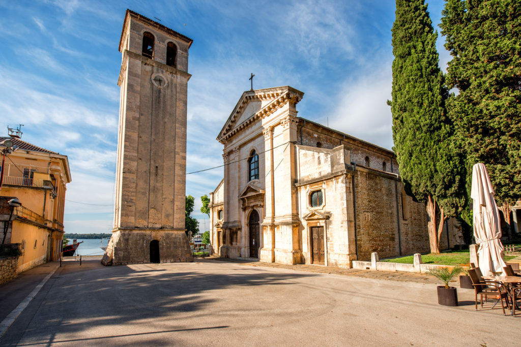 Cathedral of the Assumption of the Blessed Virgin Mary with clock tower in Pula city in Croatia
