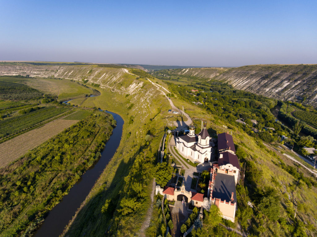Sunset in Orhei, Republic of Moldova, Aerial view with the old Church at The Old Orhei