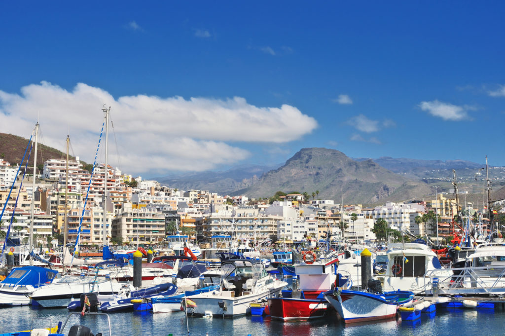 Harbor in Los Cristianos resort town in Tenerife, Canary Islands, Spain