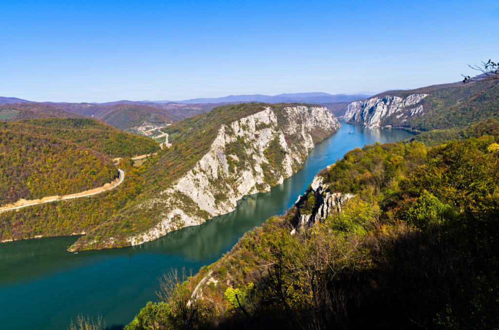 2000 feets of vertical cliffs over Danube river, Djerdap gorge