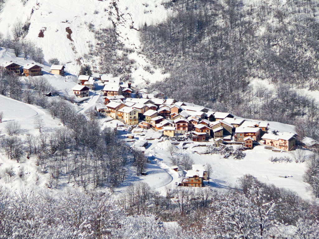 Village of Saint Martin de Bellevile in winter, the Alps, France