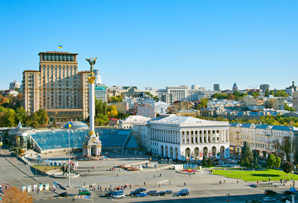 View of Independence Square (Maidan Nezalezhnosti) in Kiev, Ukraine