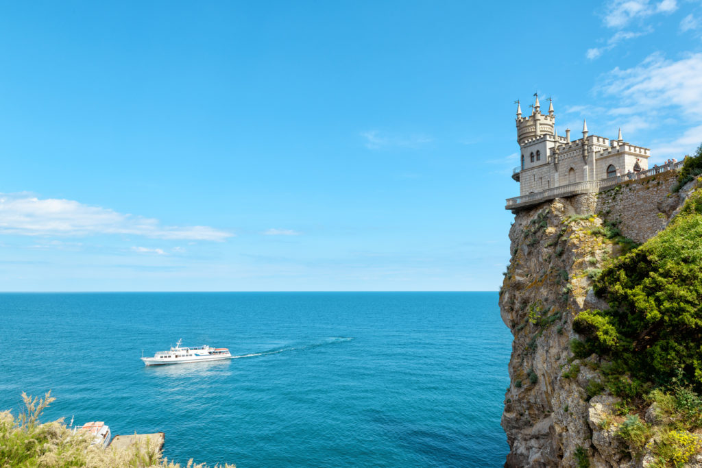The famous castle Swallow's Nest on the rock in the Black Sea in Crimea, Russia.