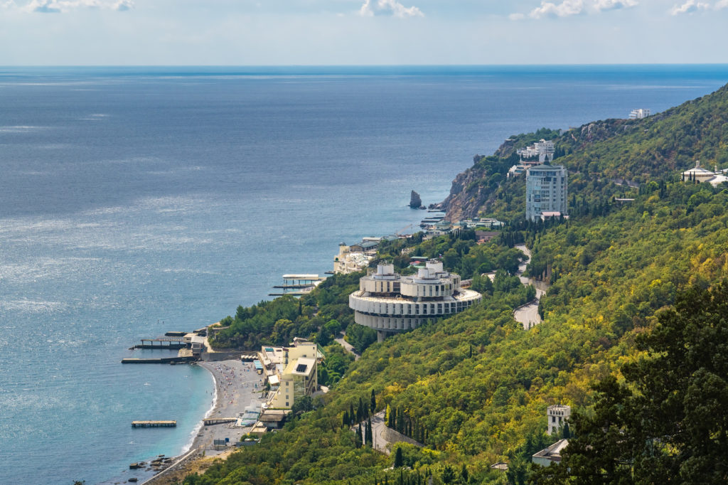 View of the Crimean Black Sea coast, summer day