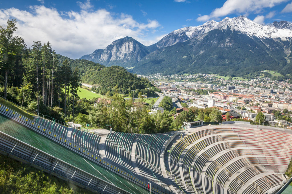 INNSBRUCK, AUSTRIA- 29 SEPTEMBER 2015: Innsbruck ski jumping ramp