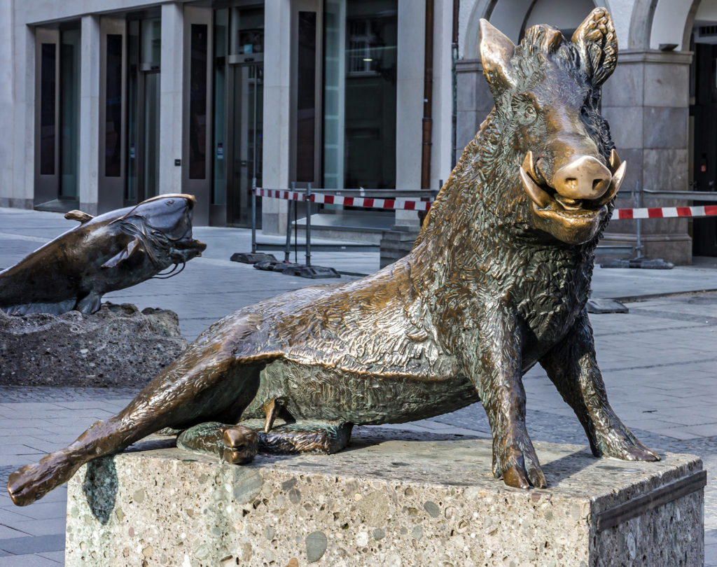 Munich, Germany, Bavaria. Boar sculpture near nature museum